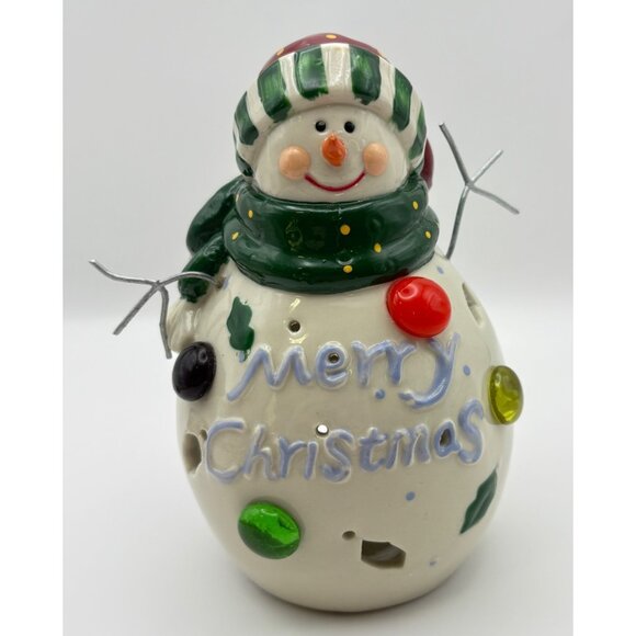 Cheerful Snowman Tealight Holder Merry Christmas Ceramic - Picture 9 of 9
